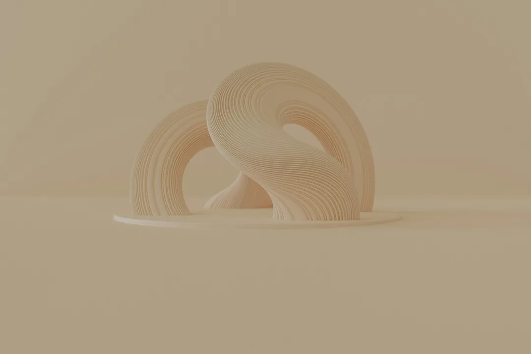 A ridged sand-colored sculpture, a 3D render